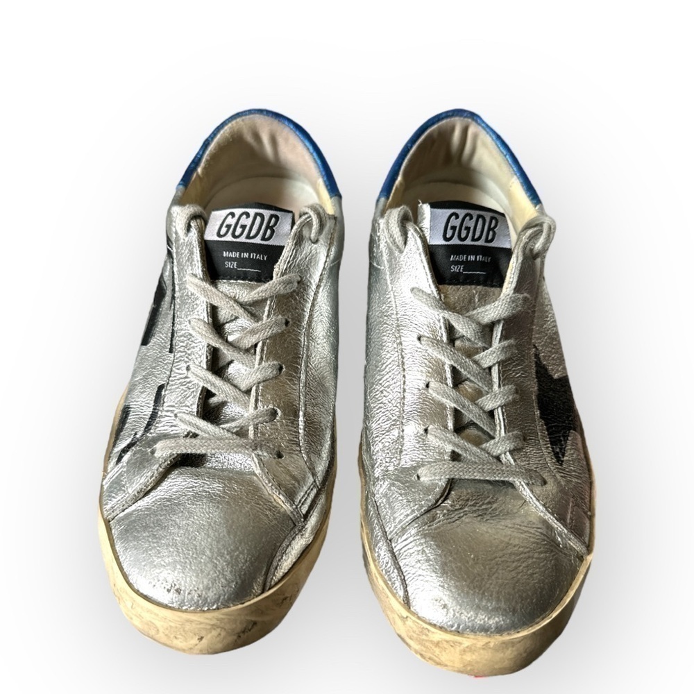 Golden Goose Superstar Metallic Silver Flag Stripe Sneakers EU 39 US 9 - Picture 7 of 14